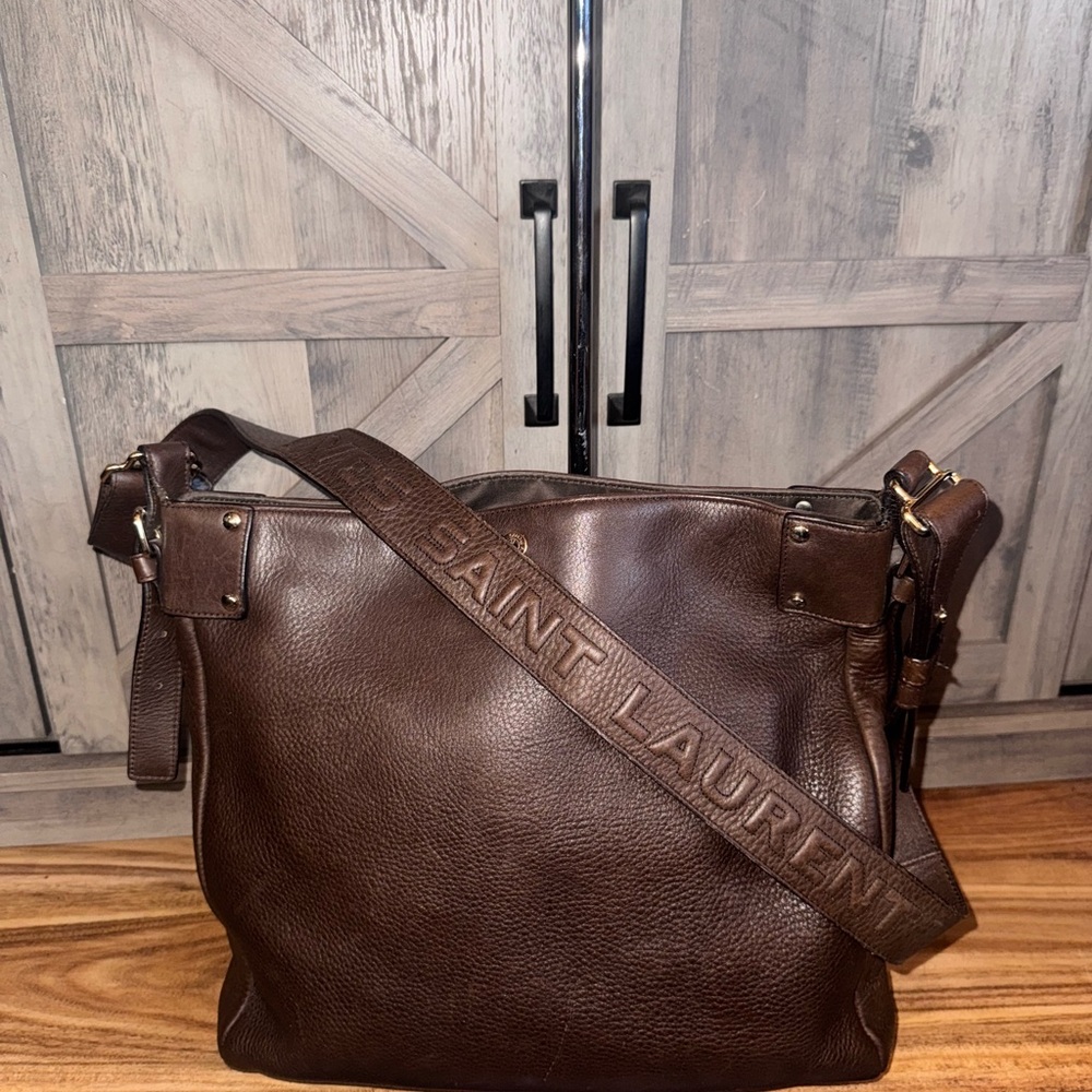 Saint Laurent Brown Messenger Bag with Distressed Leather